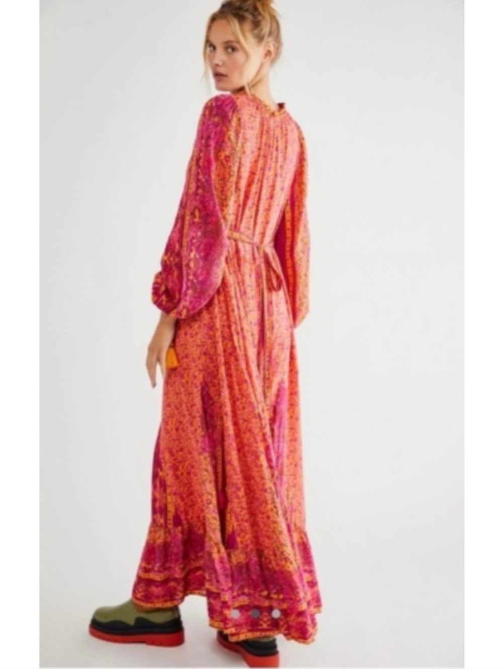 FREE PEOPLE 'Happy Feelings' Golden Combo Boho Festival Dress M - Picture 3 of 9